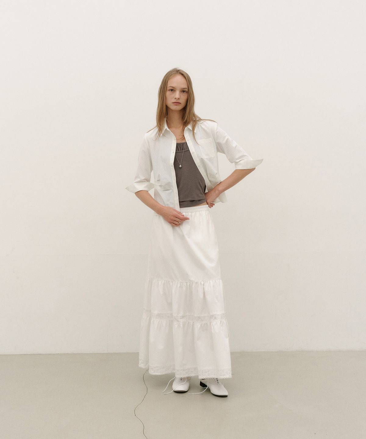 로우타이드(LOW TIDE) STRIPE TUCK SHIRT [WHITE]