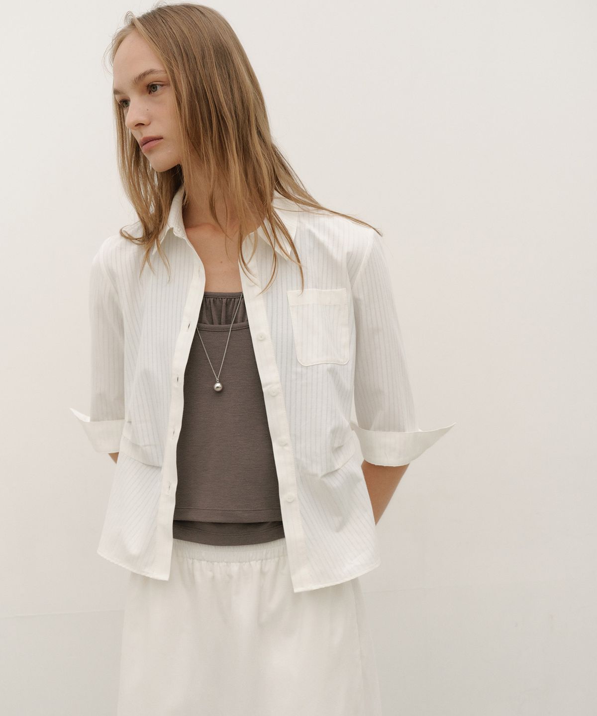 로우타이드(LOW TIDE) STRIPE TUCK SHIRT [WHITE]