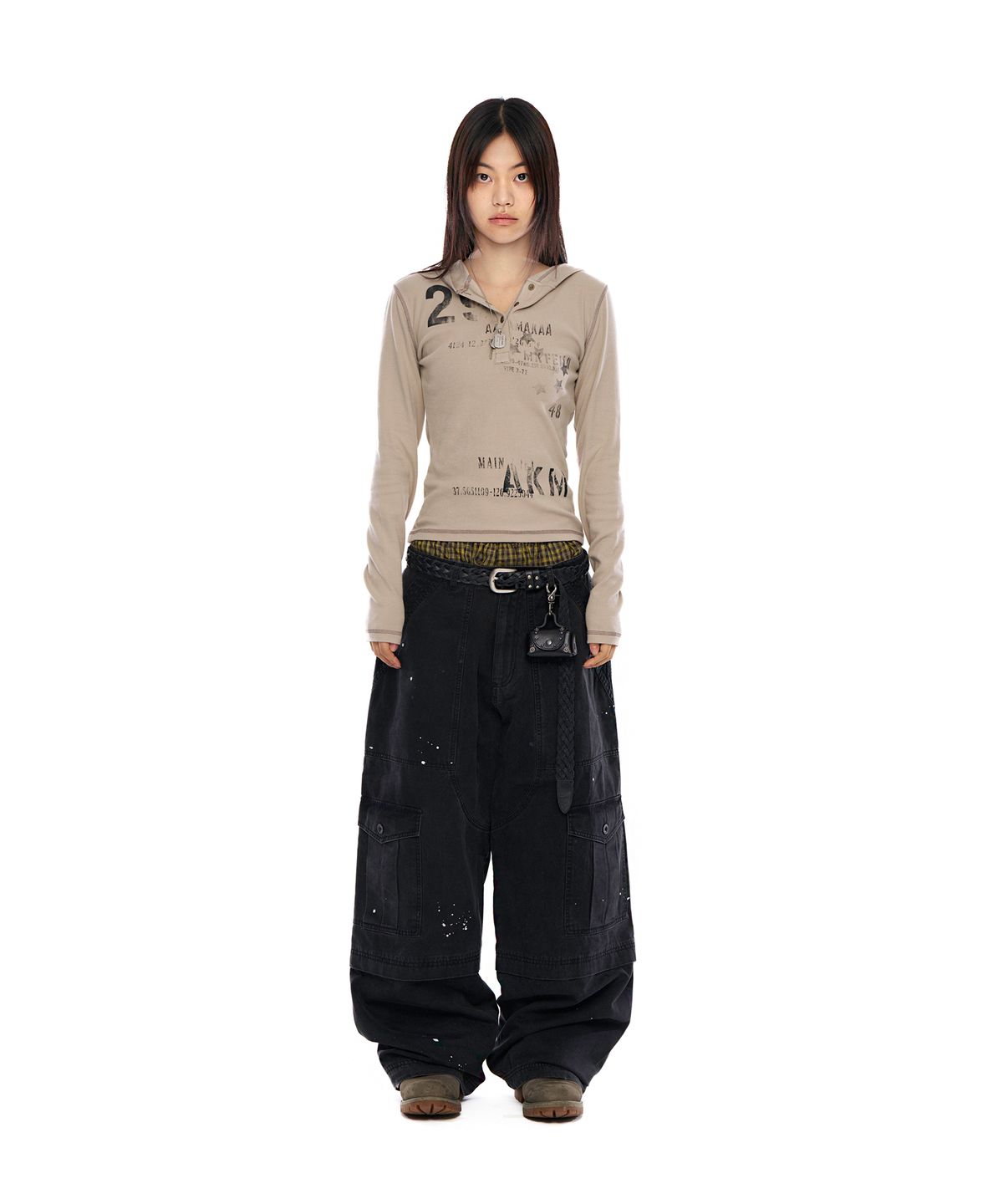 아캄(AAKAM) Painted Military Cargo Pants (Black)