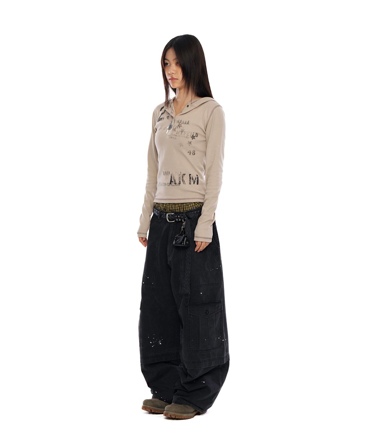 아캄(AAKAM) Painted Military Cargo Pants (Black)