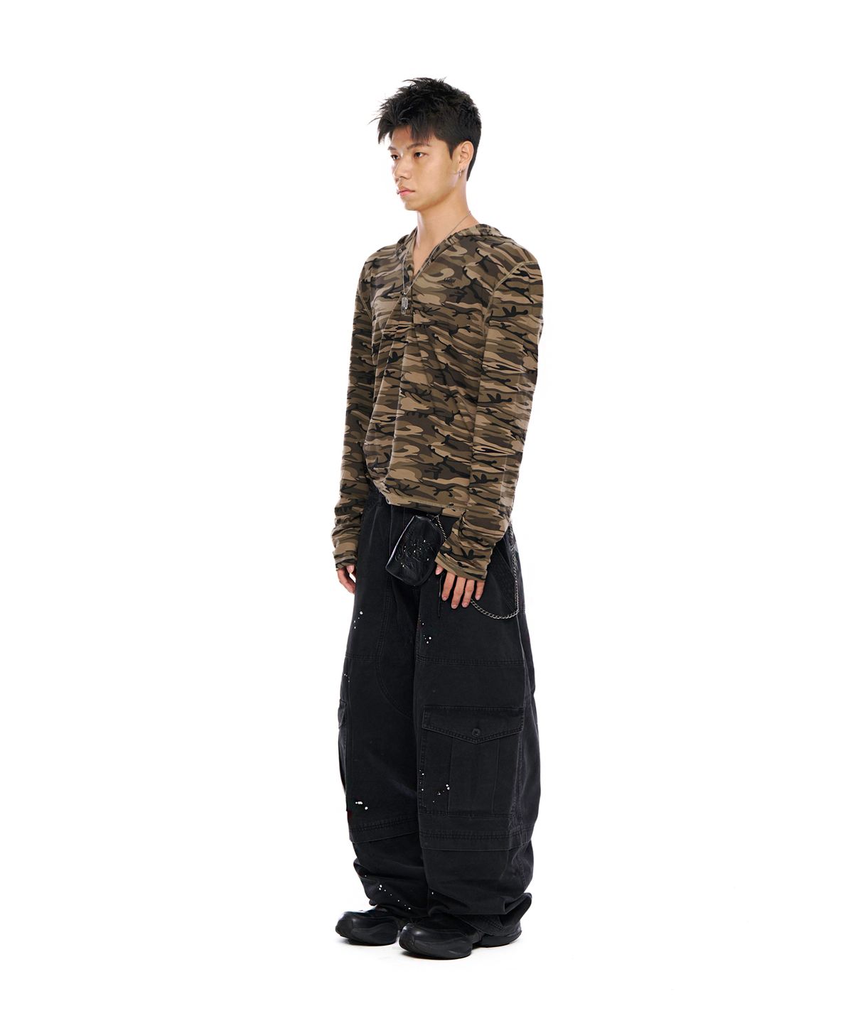 아캄(AAKAM) Painted Military Cargo Pants (Black)