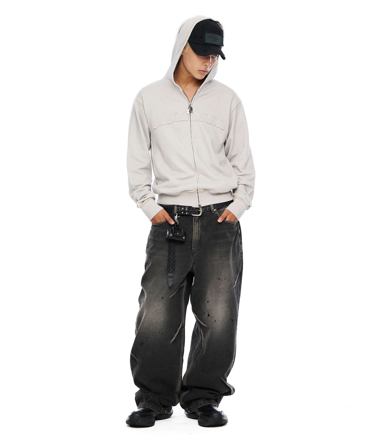 아캄(AAKAM) Paint Washed Denim Pants (Black)