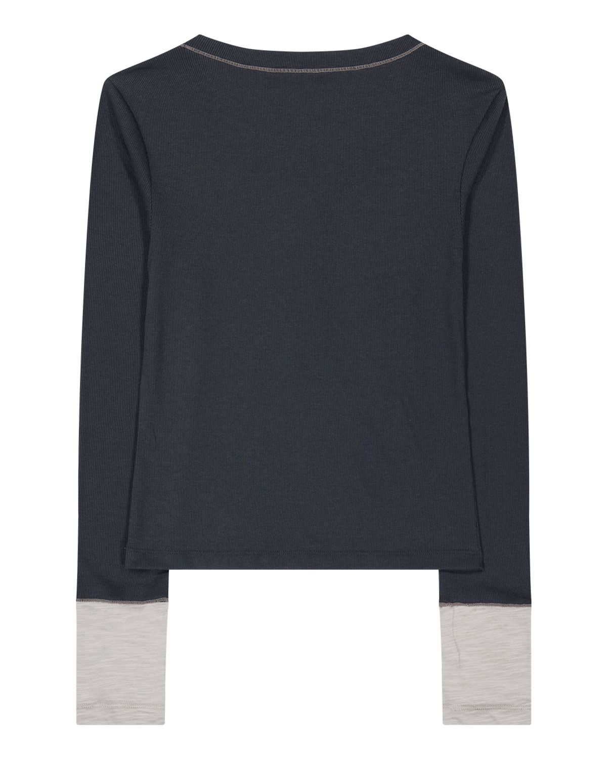 포르테나(PORTERNA) MIX POINT LONG SLEEVE BUTTON T-SHIRT-CHARCOAL
