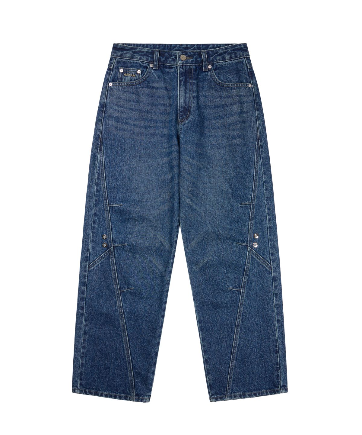 아캄(AAKAM) Incision Eyelet Washed Denim Pants (Blue)