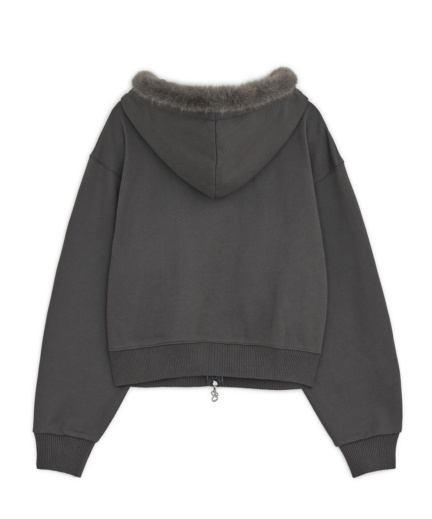 MUSINSA | HUG YOUR SKIN Hotfix fur hoodie zip-up (Charcoal)