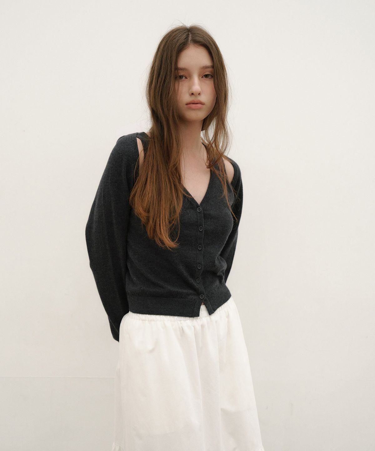 로우타이드(LOW TIDE) BOLERO KNIT SET-UP [CHARCOAL]