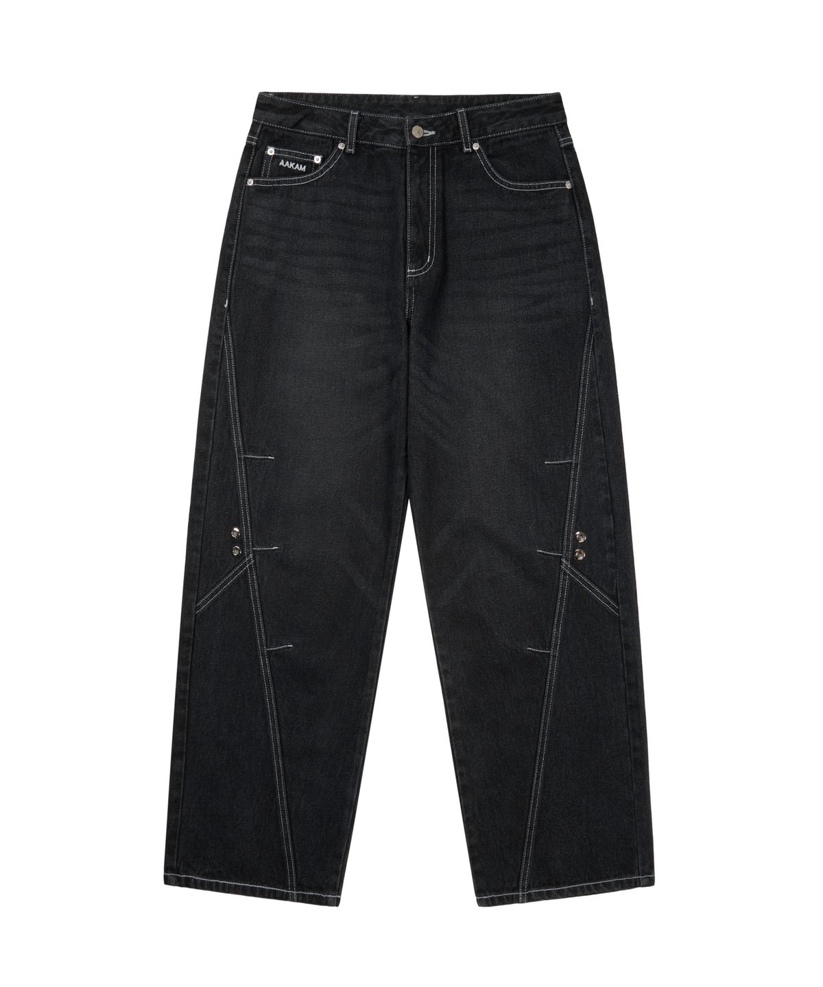 아캄(AAKAM) Incision Eyelet Washed Denim Pants (Black)