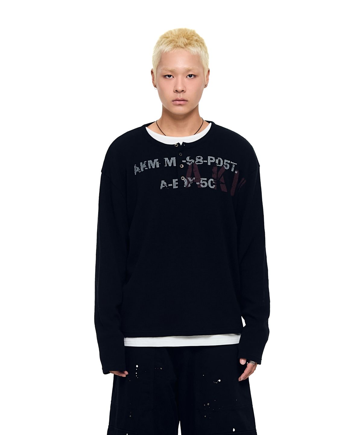 아캄(AAKAM) Waffle Henry Neck Long Sleeve (Black)