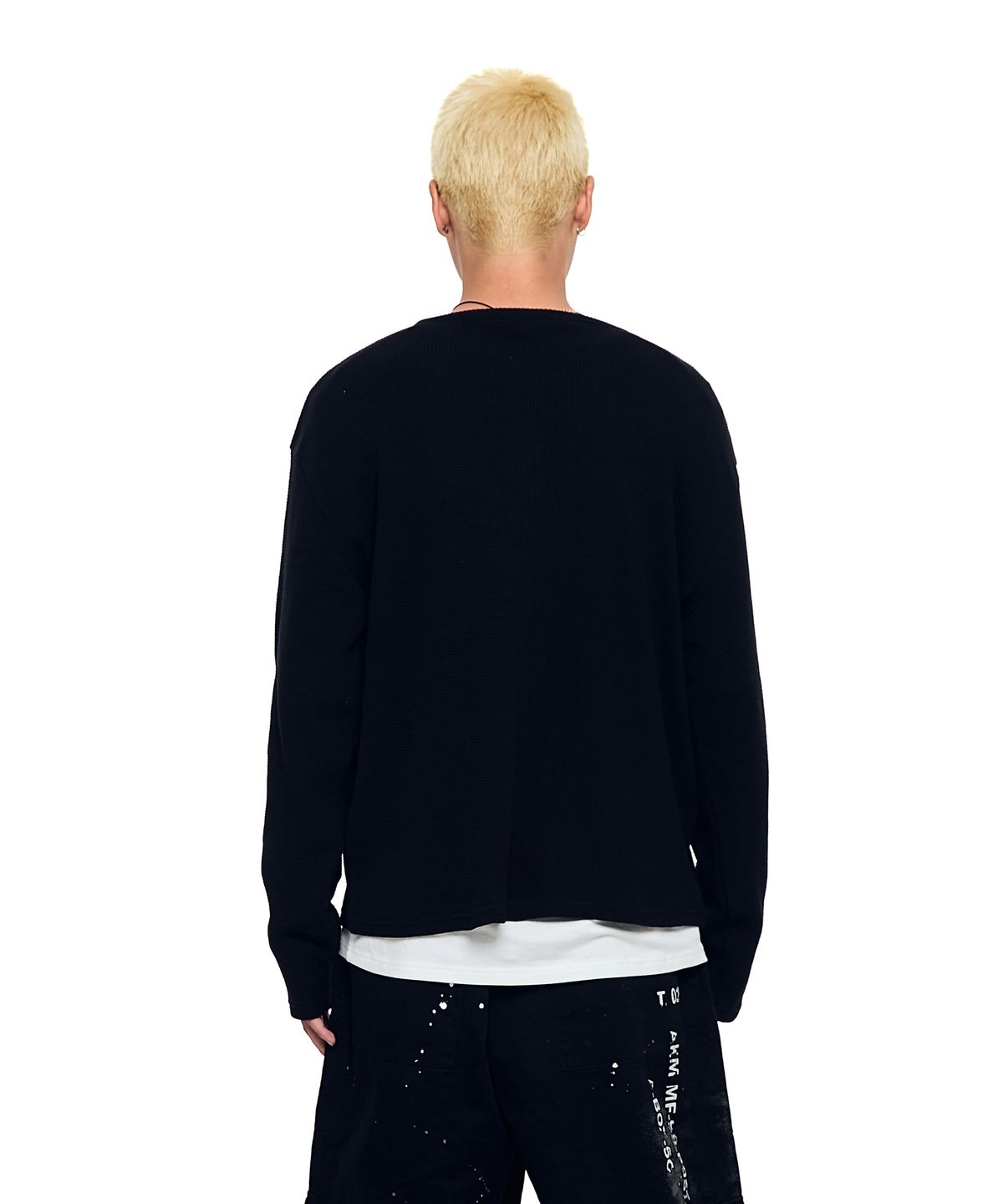 아캄(AAKAM) Waffle Henry Neck Long Sleeve (Black)