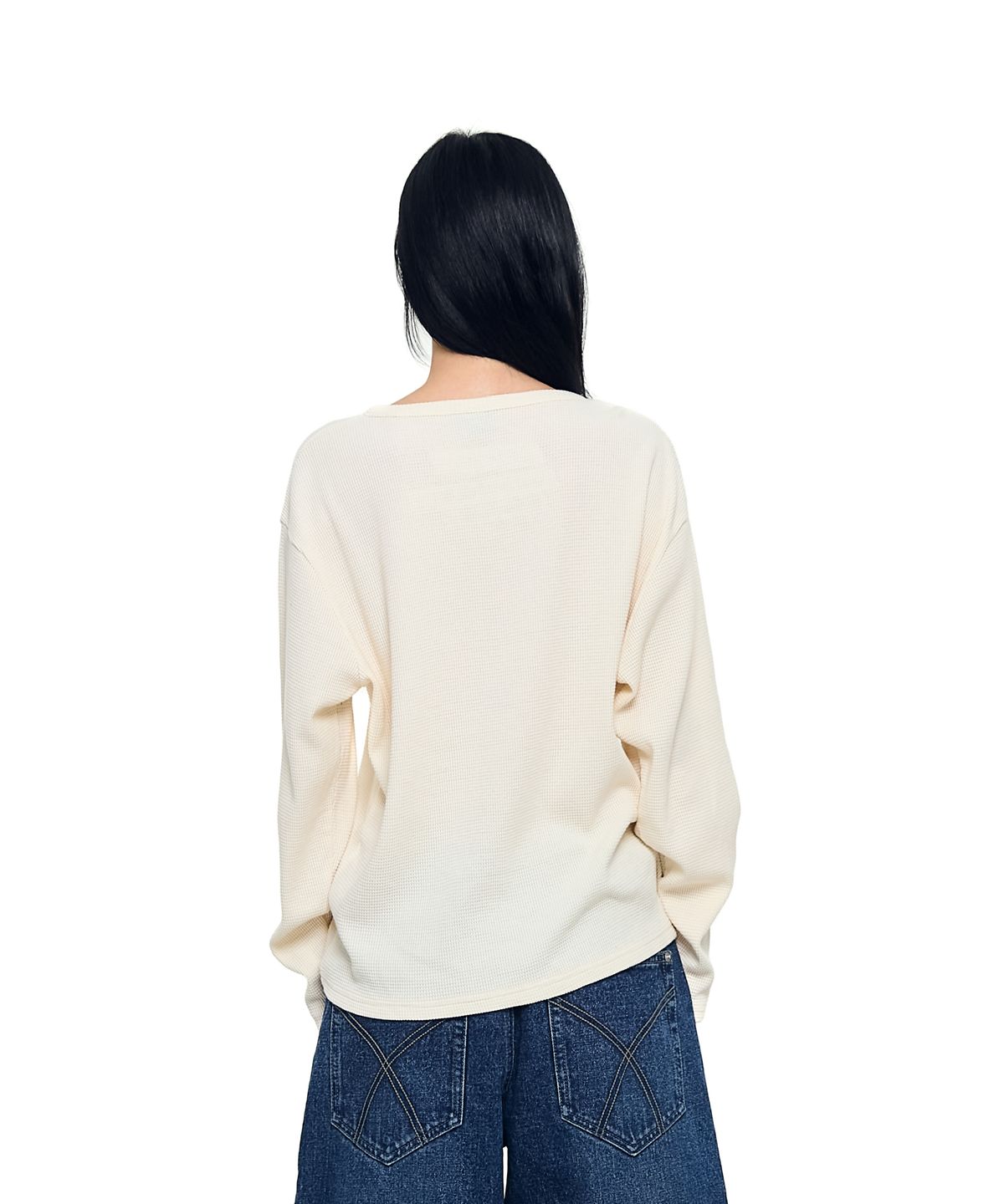 아캄(AAKAM) Waffle Henry Neck Long Sleeve (Ivory)