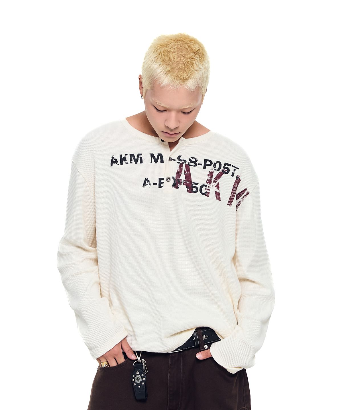 아캄(AAKAM) Waffle Henry Neck Long Sleeve (Ivory)