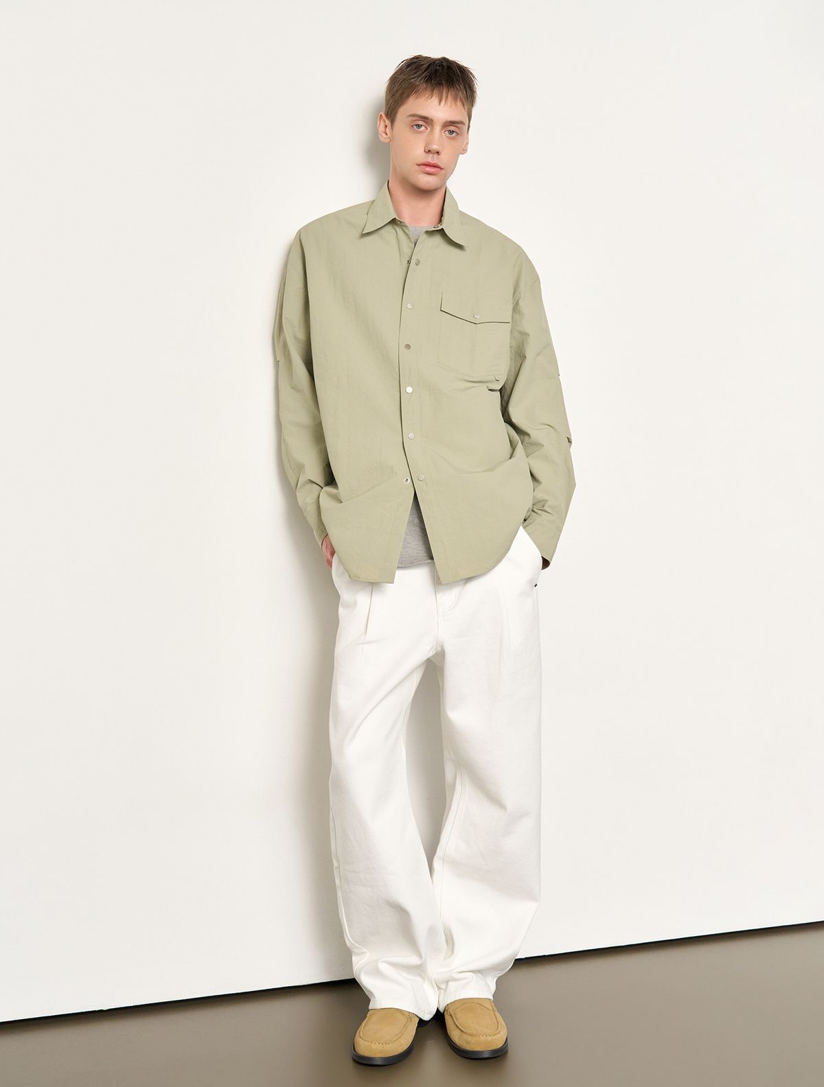 제너럴아이디어(GENERALIDEA) MAN 나일론 셔츠 자켓 [LIGHT KHAKI] / SBE1M07005