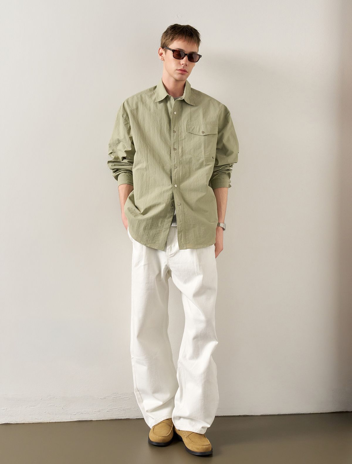 제너럴아이디어(GENERALIDEA) MAN 나일론 셔츠 자켓 [LIGHT KHAKI] / SBE1M07005