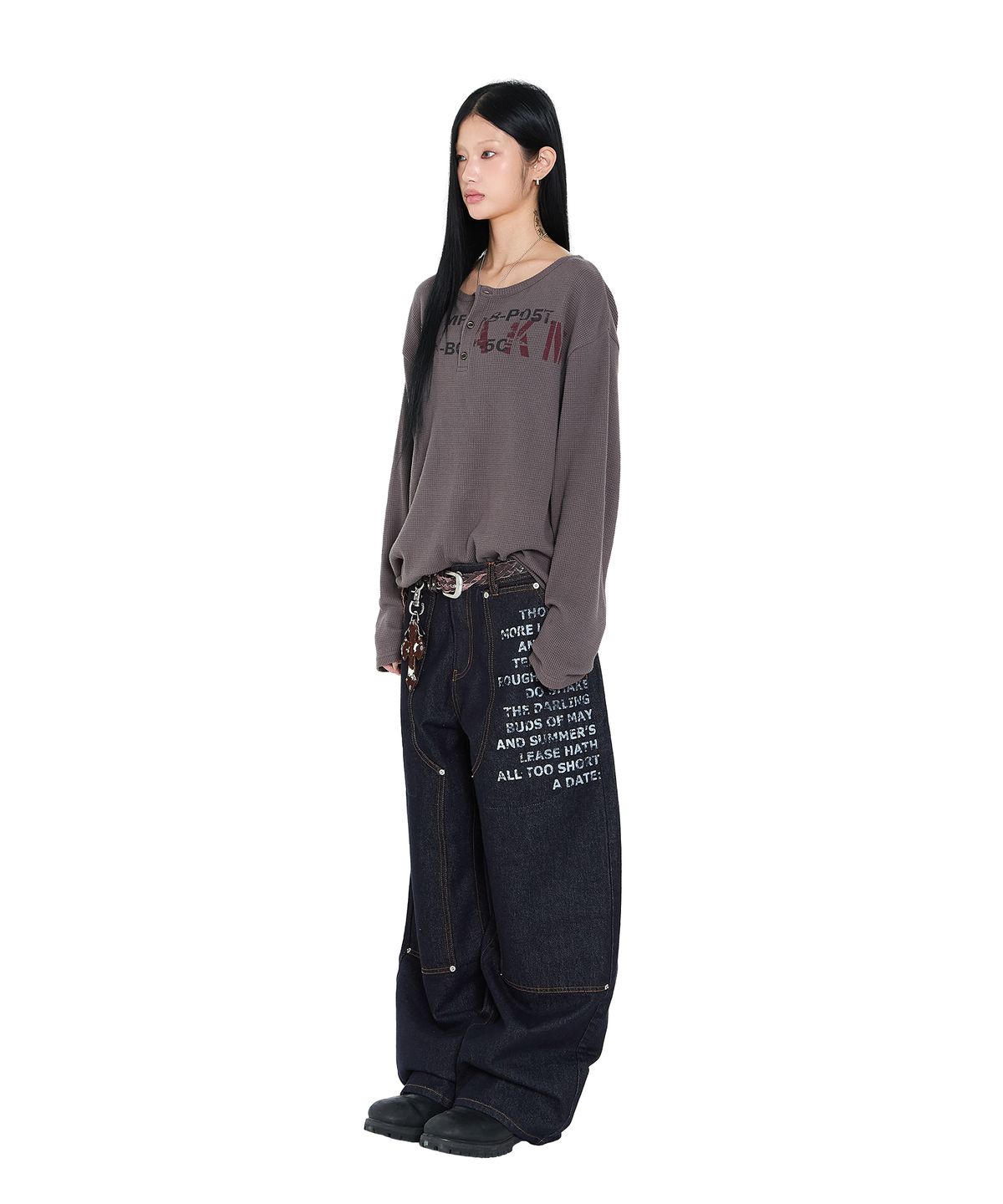 아캄(AAKAM) Waffle Henry Neck Long Sleeve (Brown)