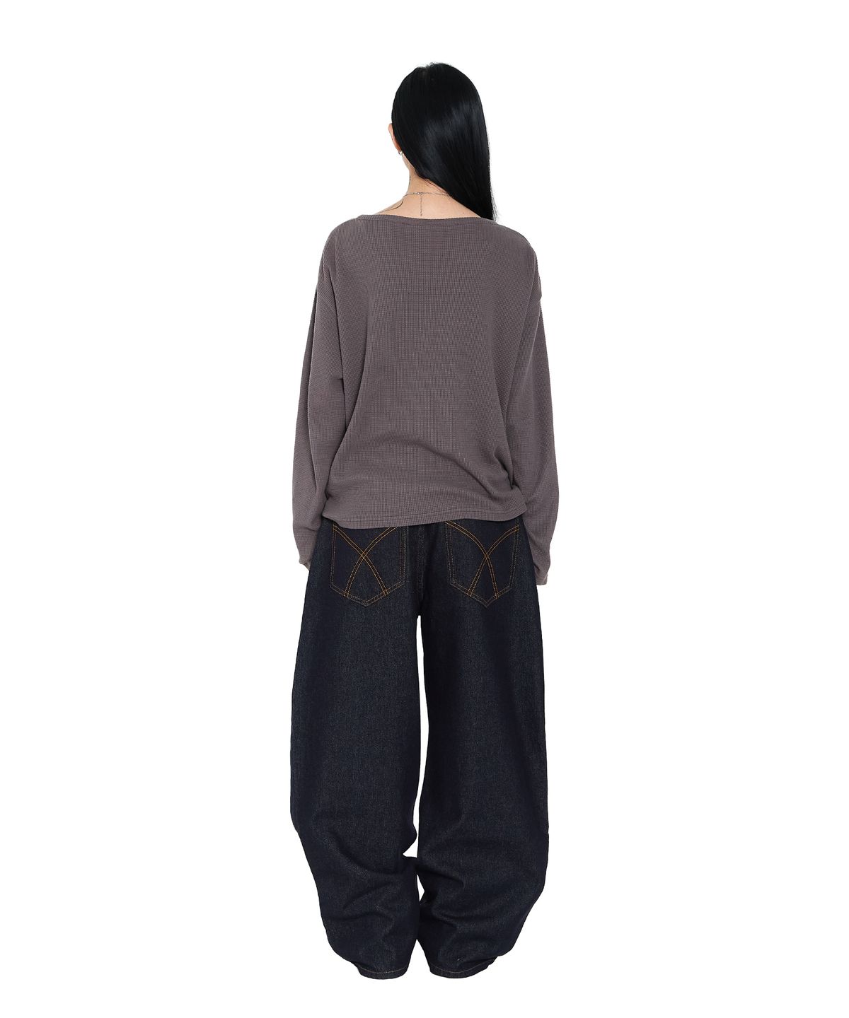 아캄(AAKAM) Waffle Henry Neck Long Sleeve (Brown)