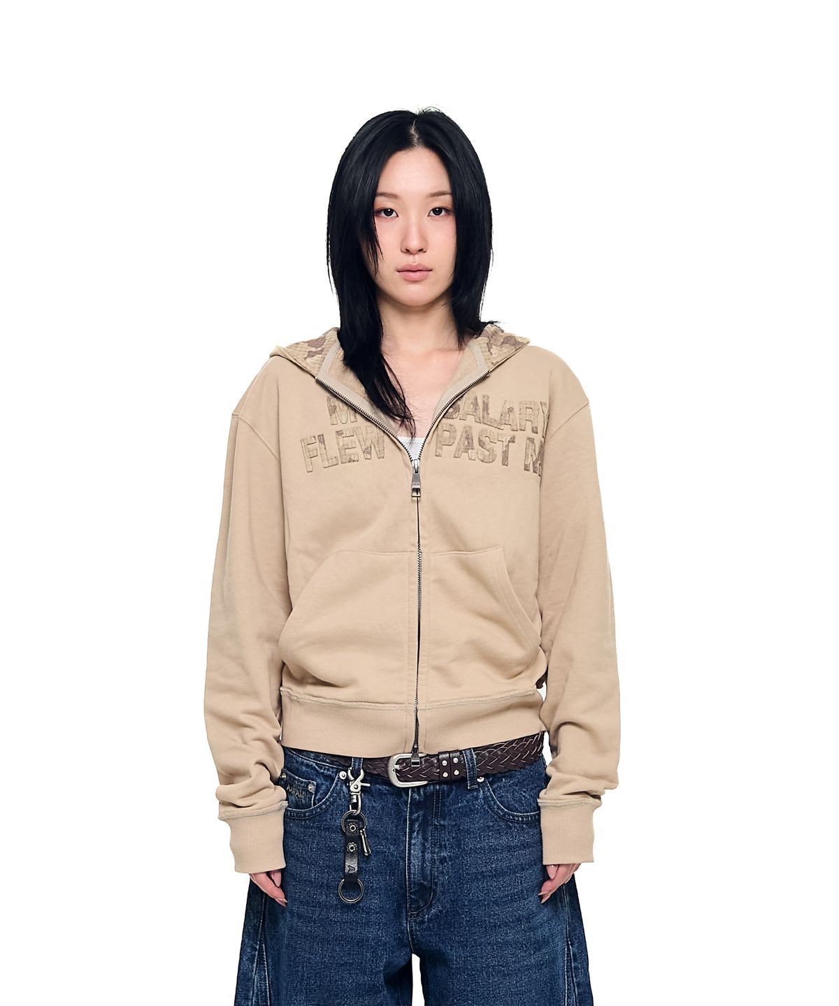 아캄(AAKAM) Contrast Patch Zip-Up Hoodie (Beige)