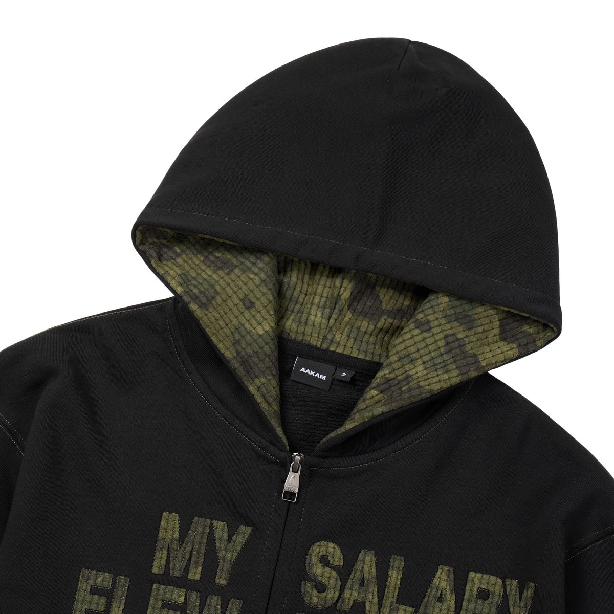 아캄(AAKAM) Contrast Patch Zip-Up Hoodie (Black)