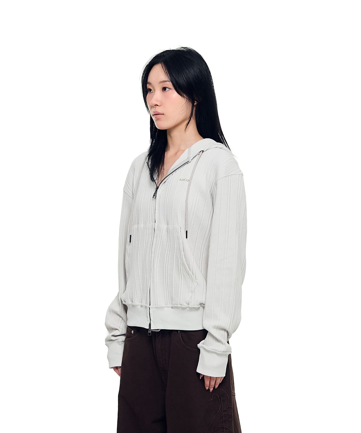 아캄(AAKAM) Knitted Zip-Up Hoodie (Ivory)