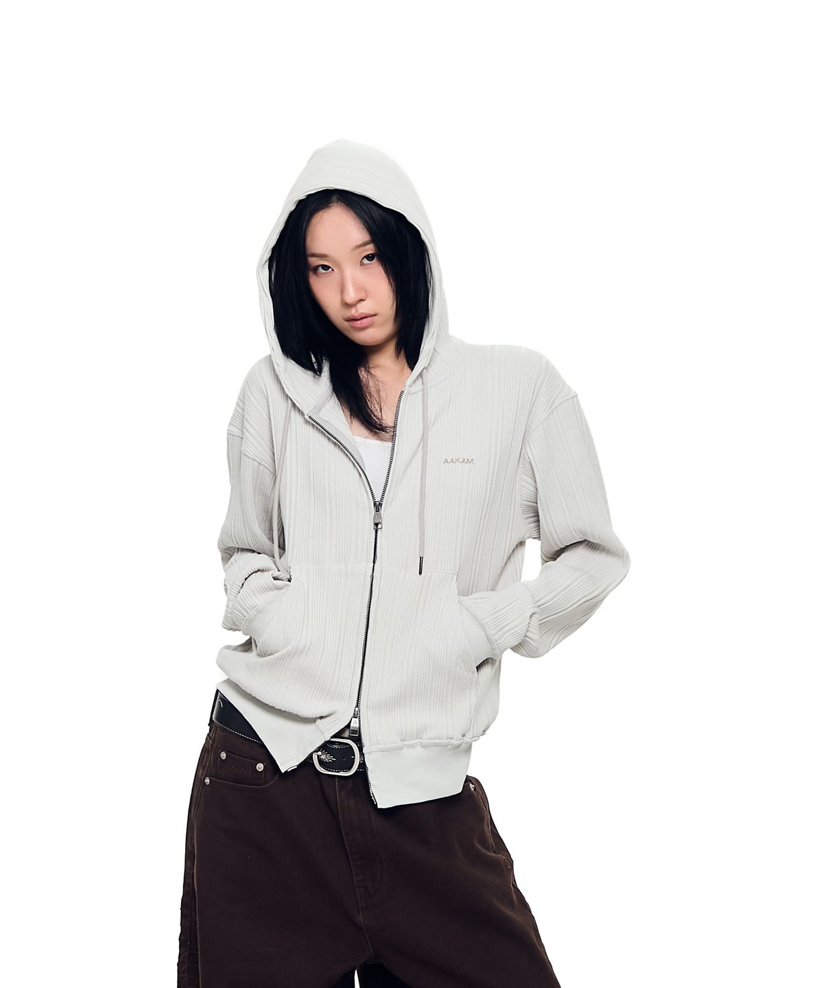 아캄(AAKAM) Knitted Zip-Up Hoodie (Ivory)