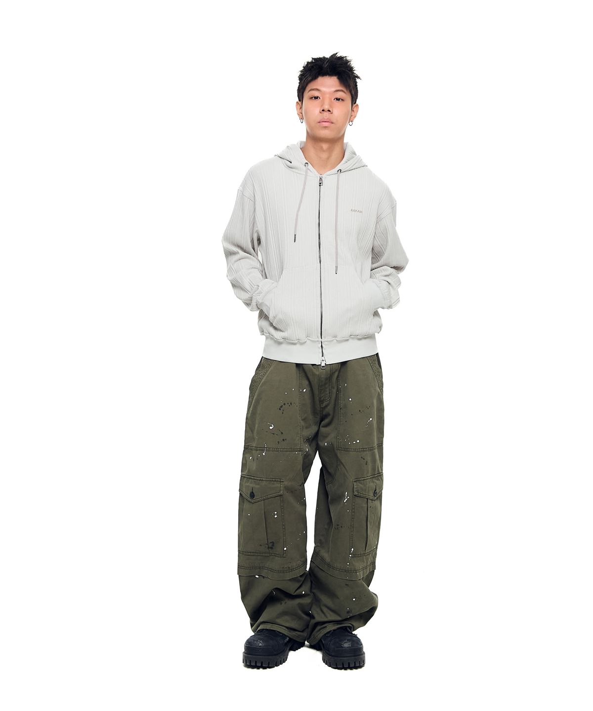 아캄(AAKAM) Knitted Zip-Up Hoodie (Ivory)