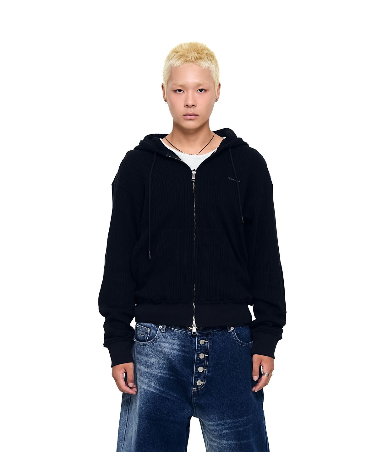 아캄(AAKAM) Knitted Zip-Up Hoodie (Black)