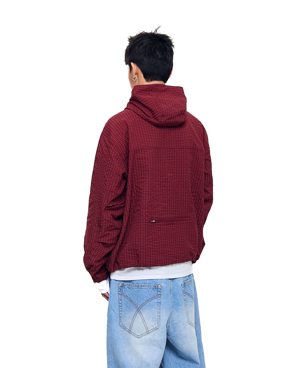 아캄(AAKAM) Check Pattern Hooded Jacket (Burgundy)