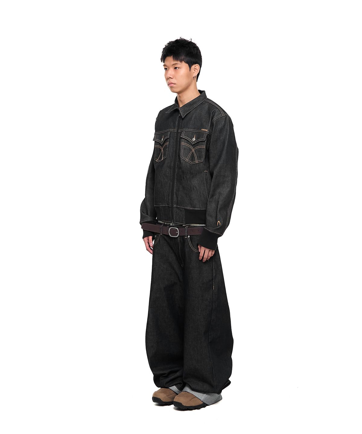 아캄(AAKAM) Banding Denim Zip-Up Jacket (Black)