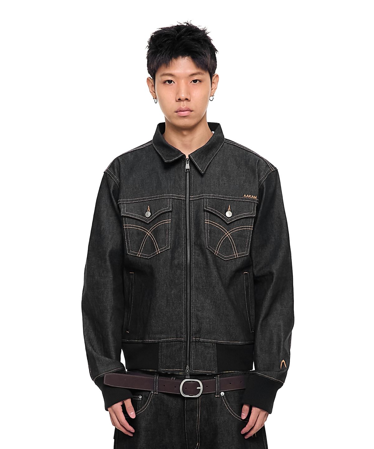 아캄(AAKAM) Banding Denim Zip-Up Jacket (Black)