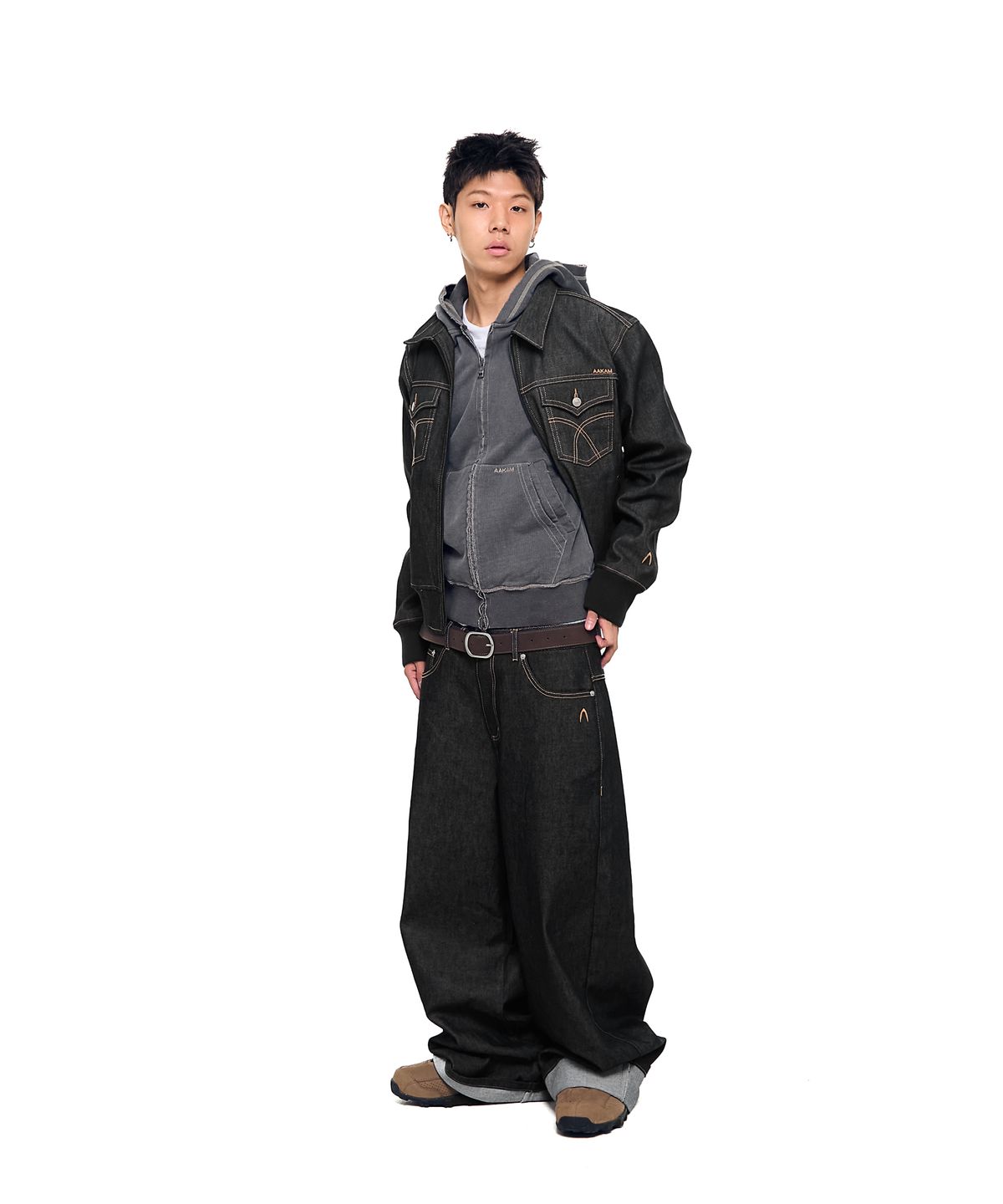 아캄(AAKAM) Banding Denim Zip-Up Jacket (Black)