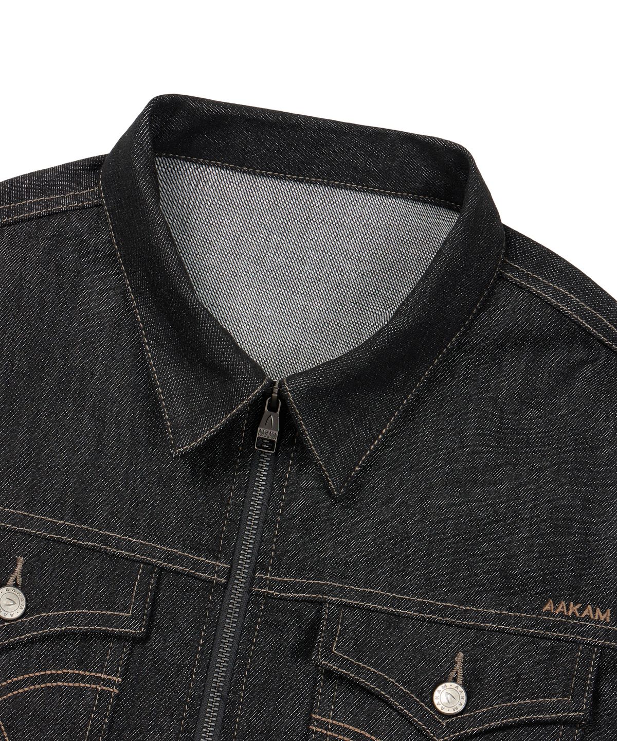 아캄(AAKAM) Banding Denim Zip-Up Jacket (Black)