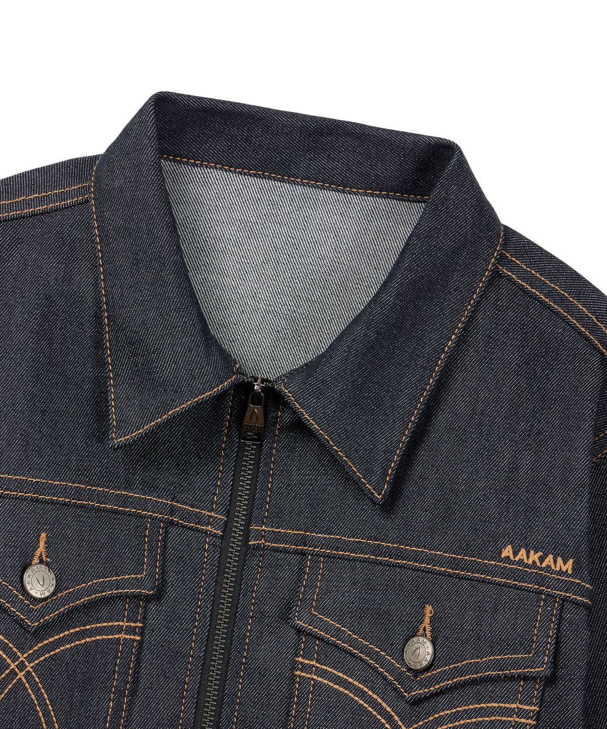 아캄(AAKAM) Banding Denim Zip-Up Jacket (Dark Blue)