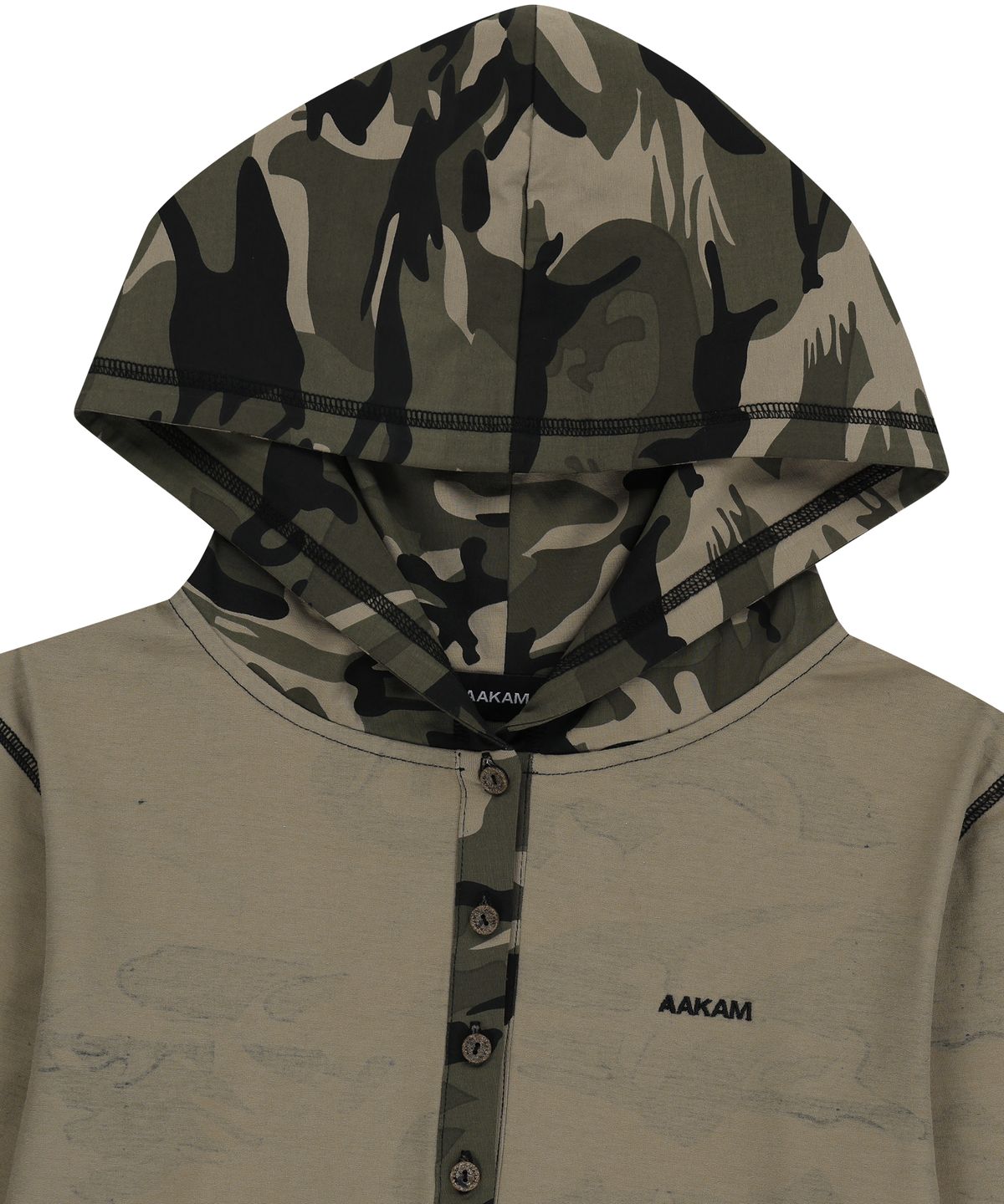 아캄(AAKAM) Camo Contrast Hooded Long Sleeve (Khaki)