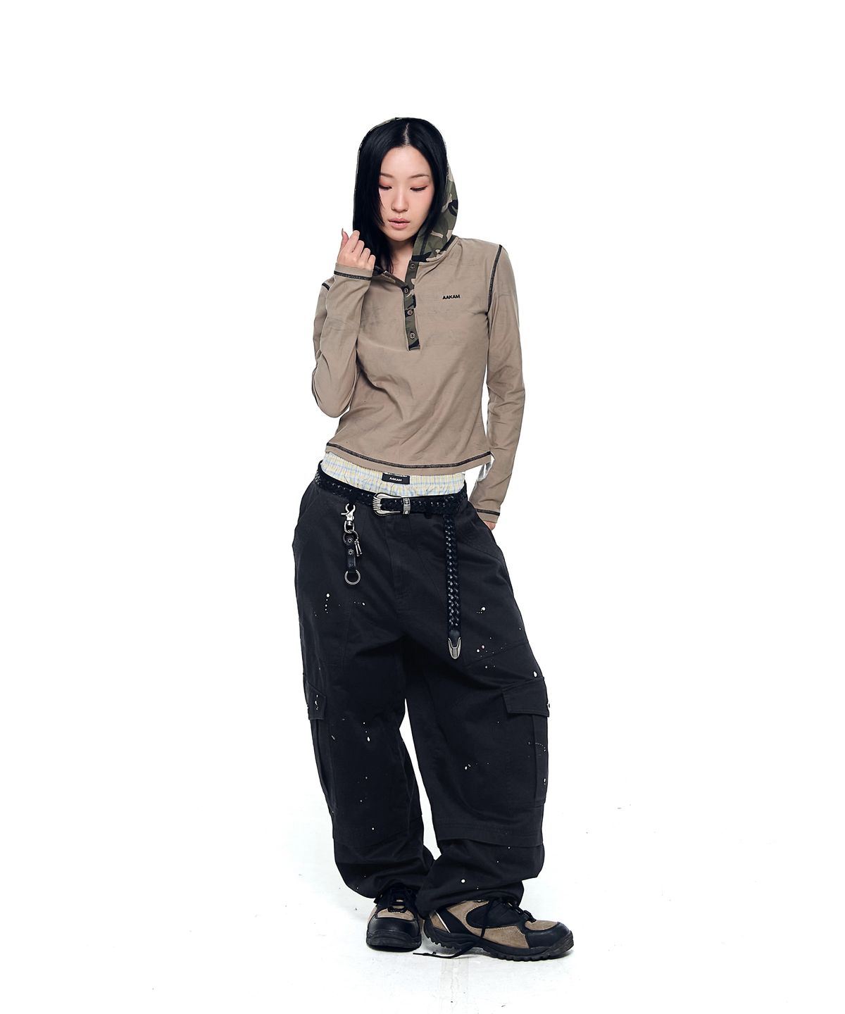 아캄(AAKAM) Camo Contrast Hooded Long Sleeve (Khaki)