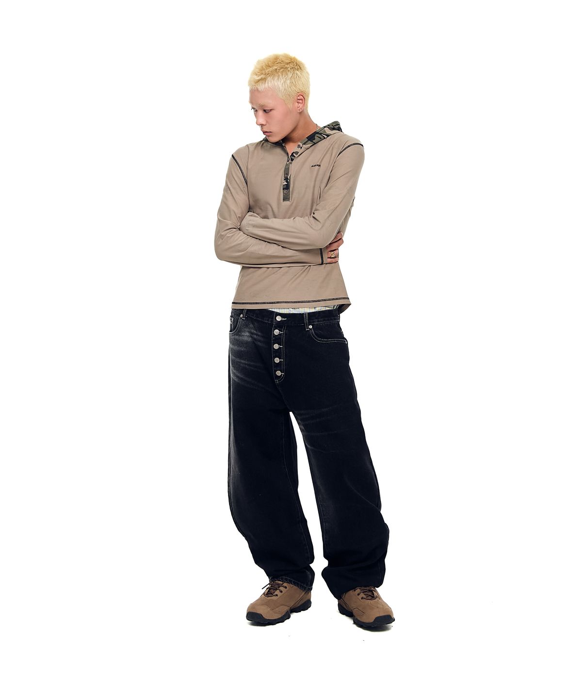 아캄(AAKAM) Camo Contrast Hooded Long Sleeve (Khaki)