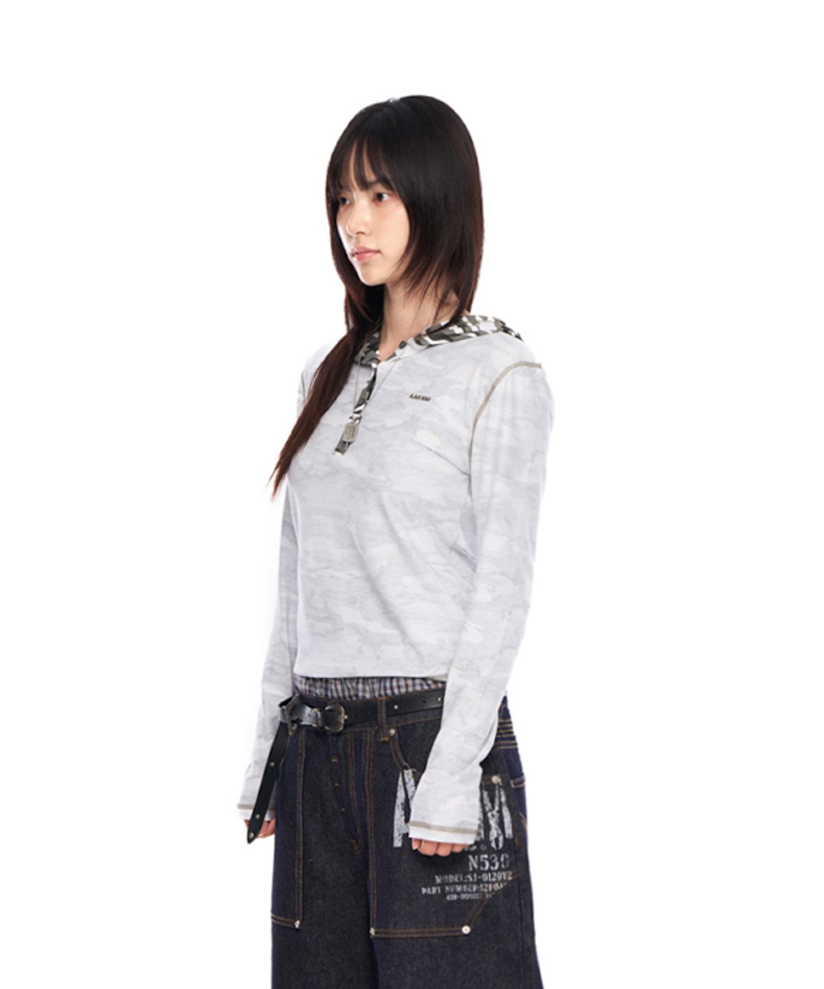 아캄(AAKAM) Camo Contrast Hooded Long Sleeve (White)