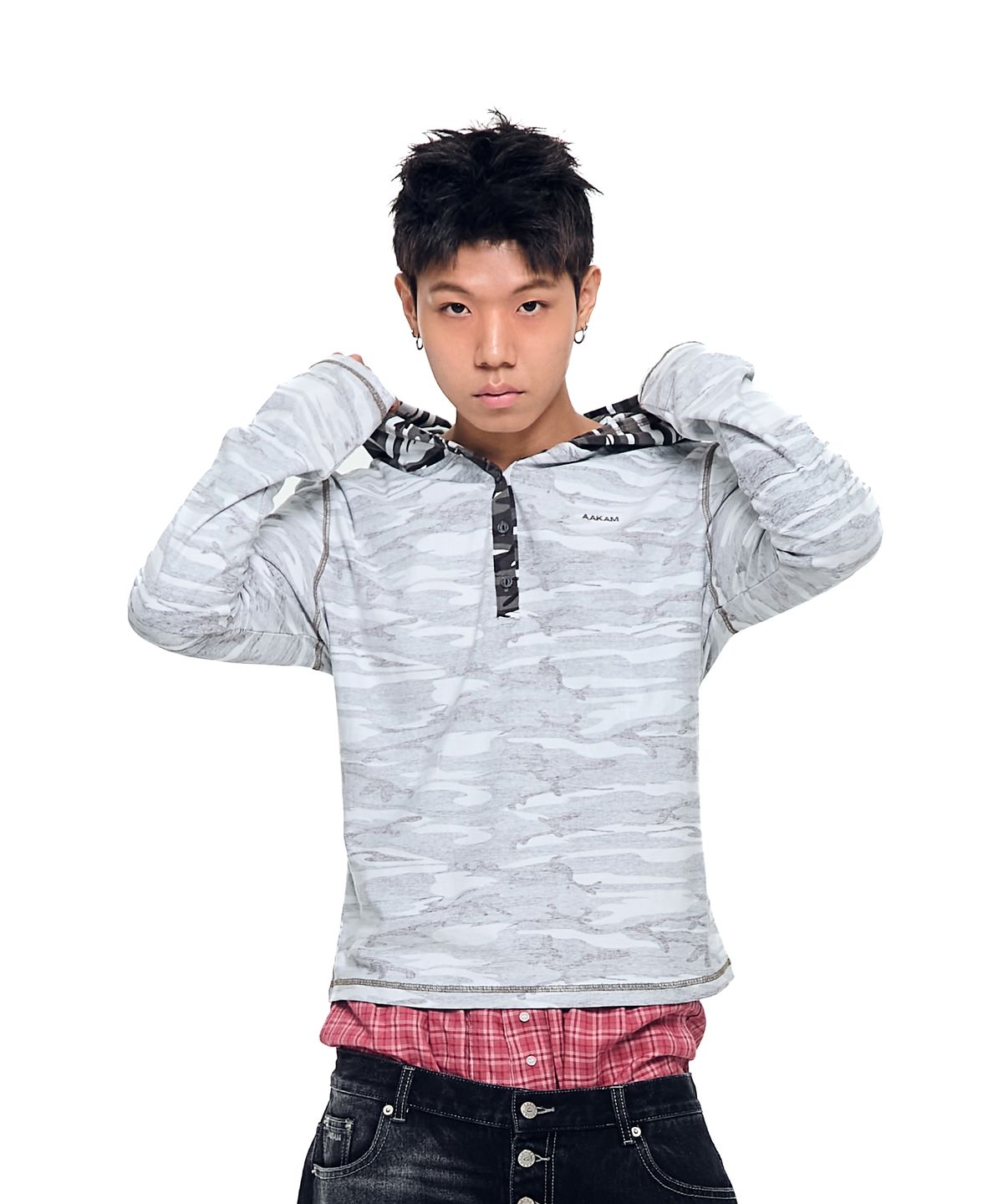 아캄(AAKAM) Camo Contrast Hooded Long Sleeve (White)