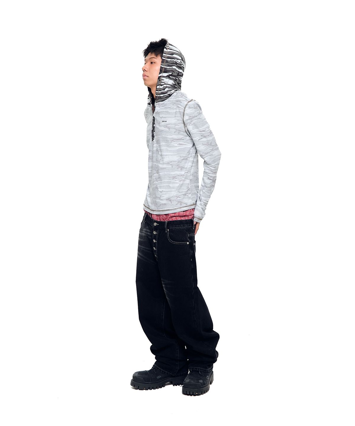 아캄(AAKAM) Camo Contrast Hooded Long Sleeve (White)