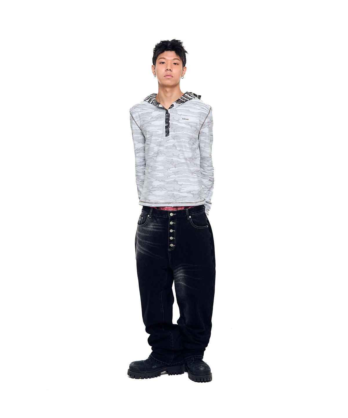 아캄(AAKAM) Camo Contrast Hooded Long Sleeve (White)
