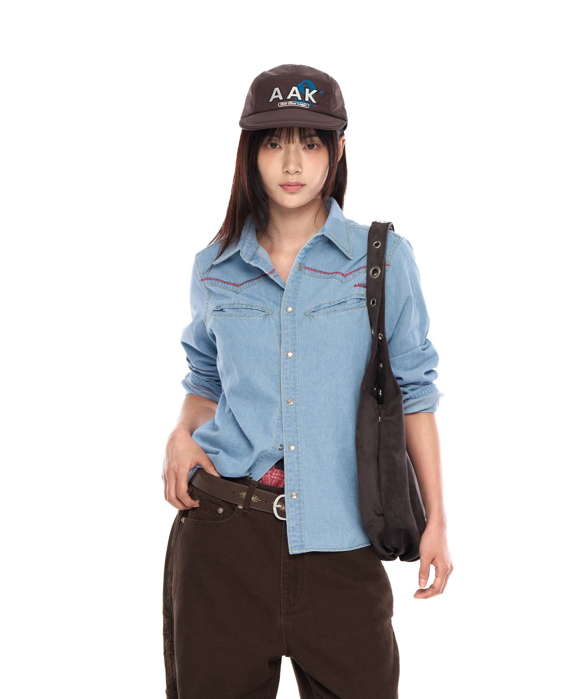 아캄(AAKAM) Stitched Western Denim Shirts (Washed Blue)