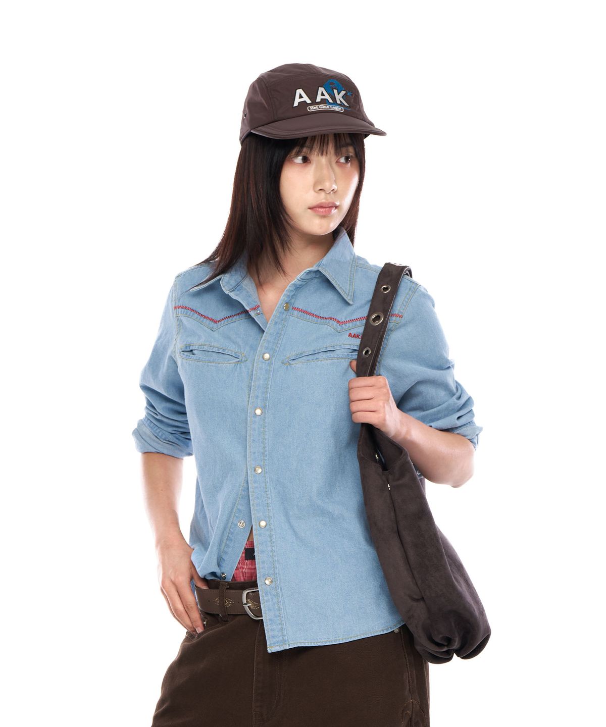 아캄(AAKAM) Stitched Western Denim Shirts (Washed Blue)
