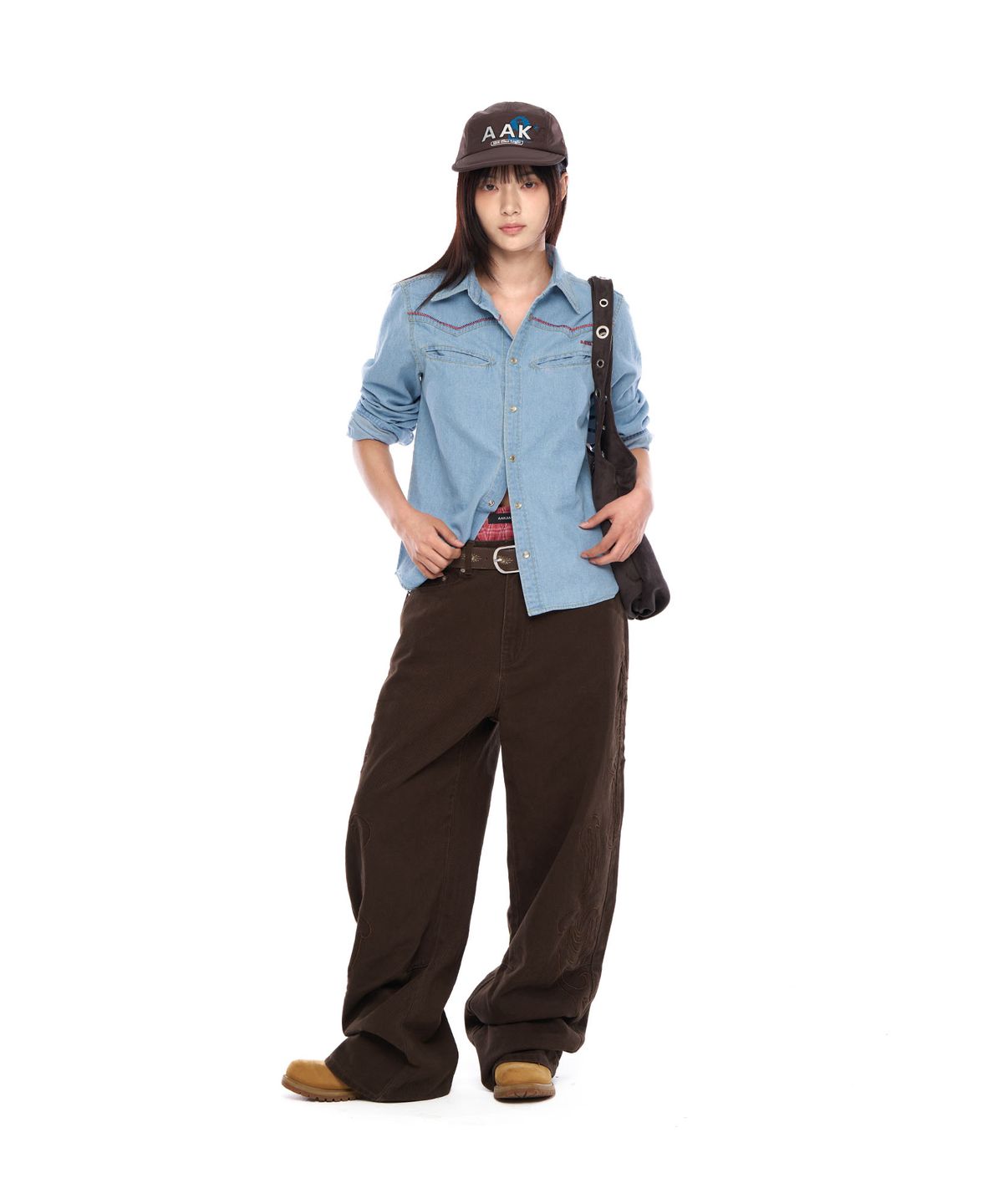 아캄(AAKAM) Stitched Western Denim Shirts (Washed Blue)