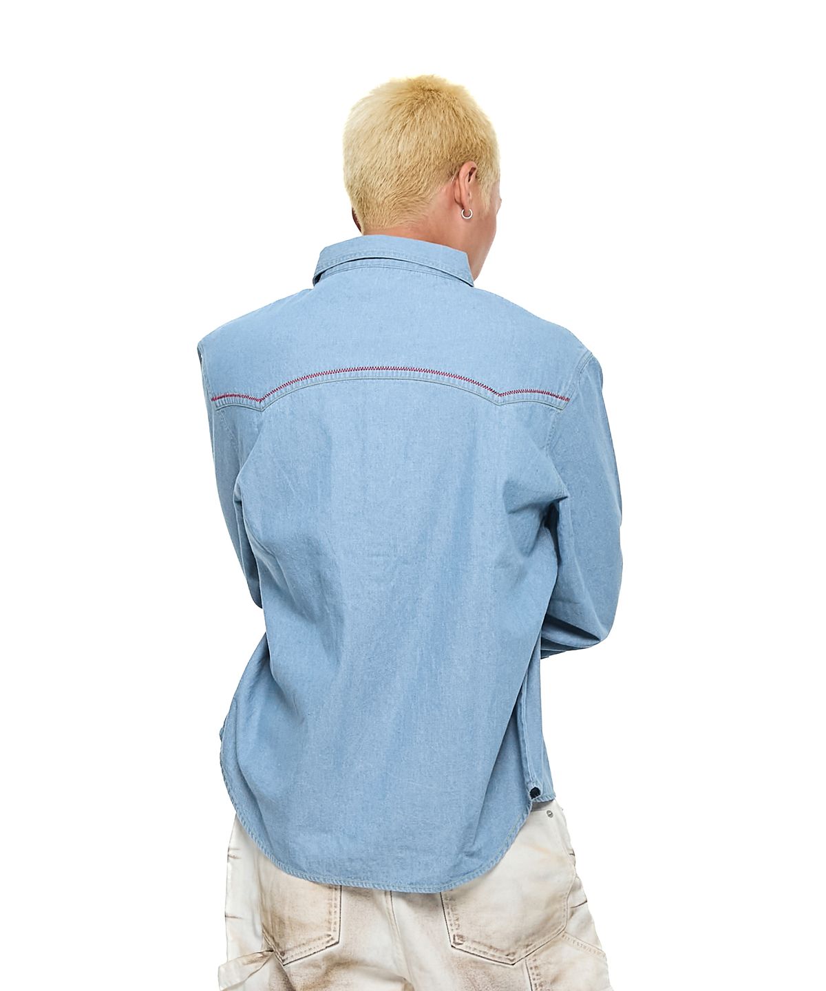 아캄(AAKAM) Stitched Western Denim Shirts (Washed Blue)
