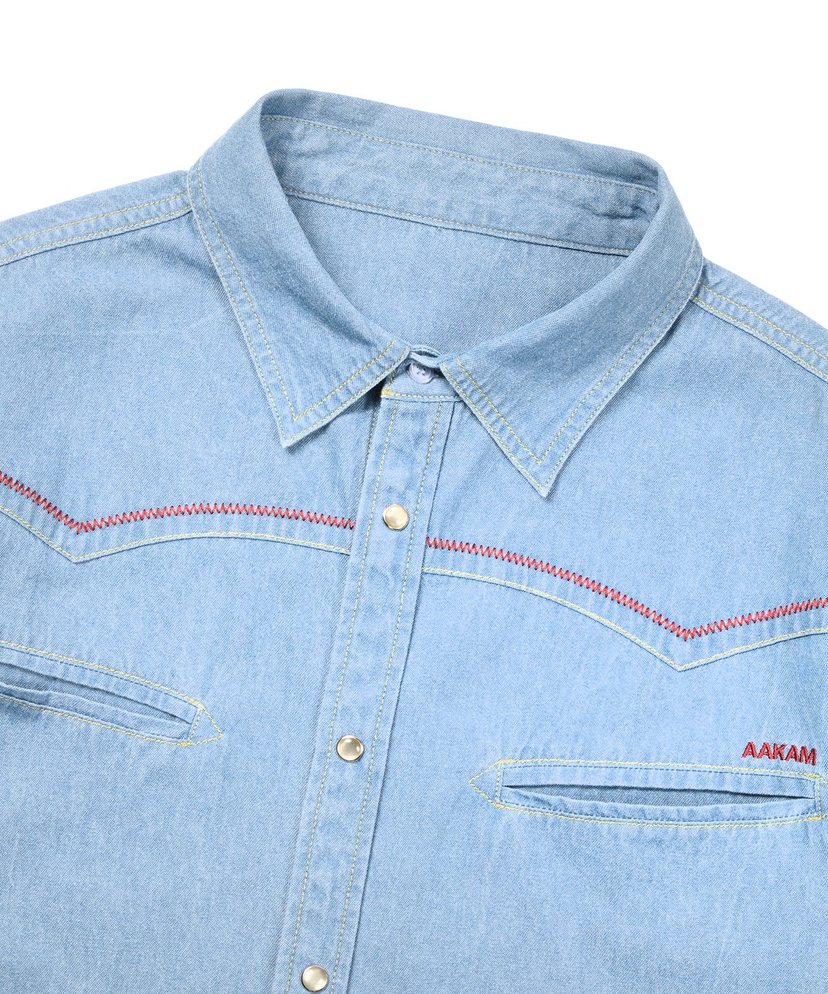 아캄(AAKAM) Stitched Western Denim Shirts (Washed Blue)