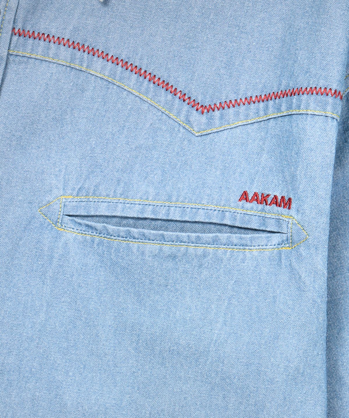 아캄(AAKAM) Stitched Western Denim Shirts (Washed Blue)