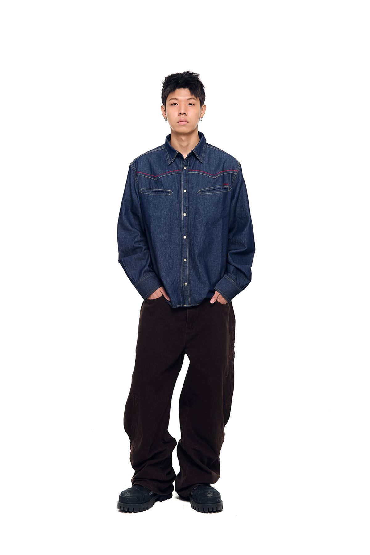 아캄(AAKAM) Stitched Western Denim Shirts (Indigo)