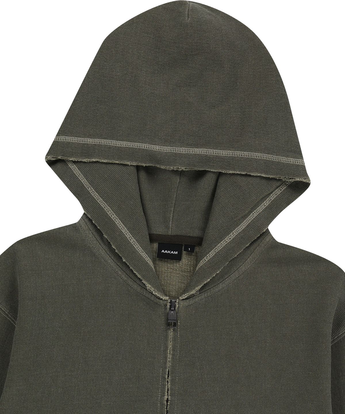 아캄(AAKAM) Vintage Damaged Zip-Up Hoodie (Khaki)