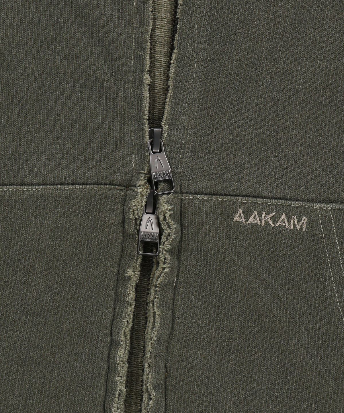 아캄(AAKAM) Vintage Damaged Zip-Up Hoodie (Khaki)