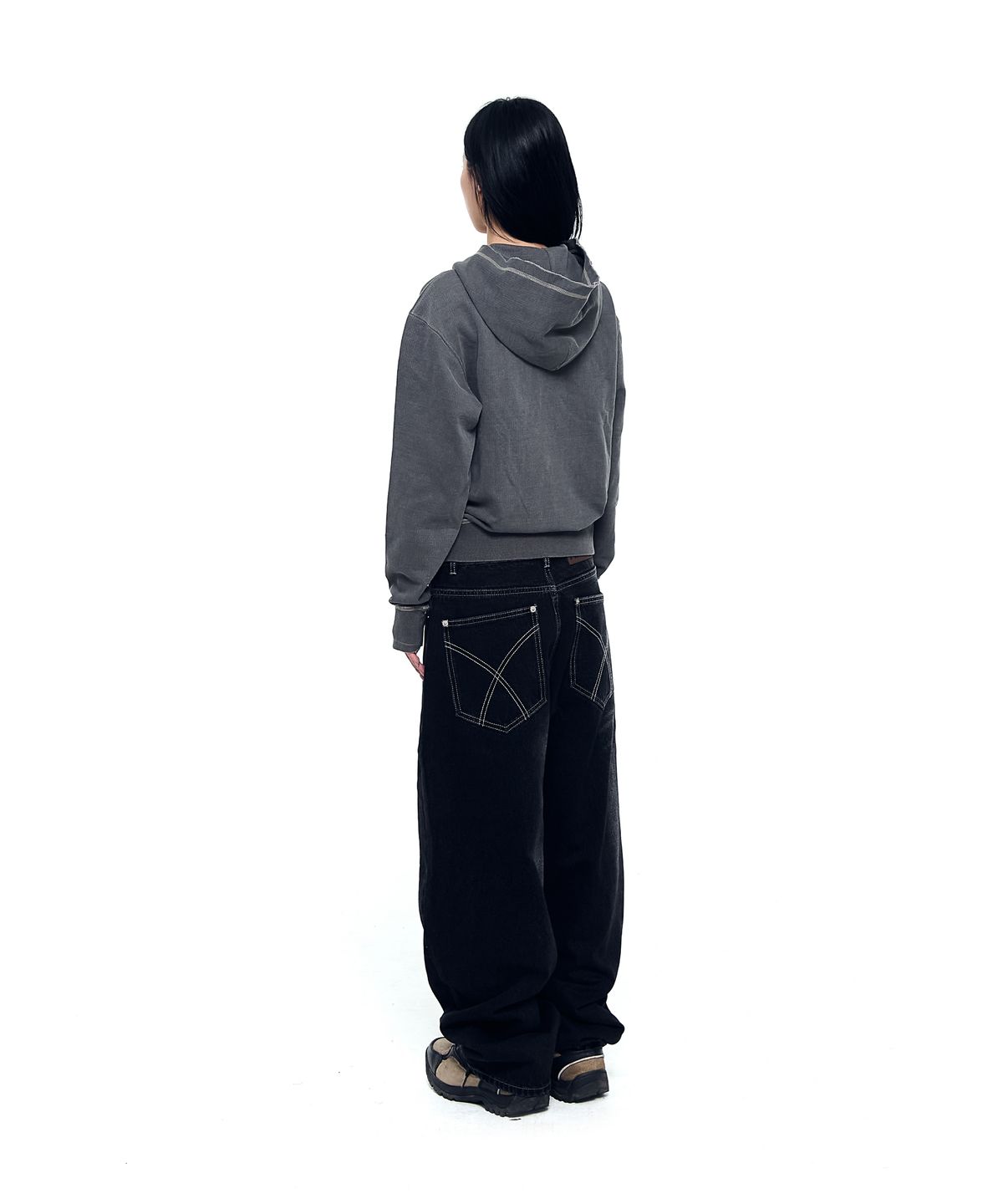 아캄(AAKAM) Vintage Damaged Zip-Up Hoodie (Dark Gray)