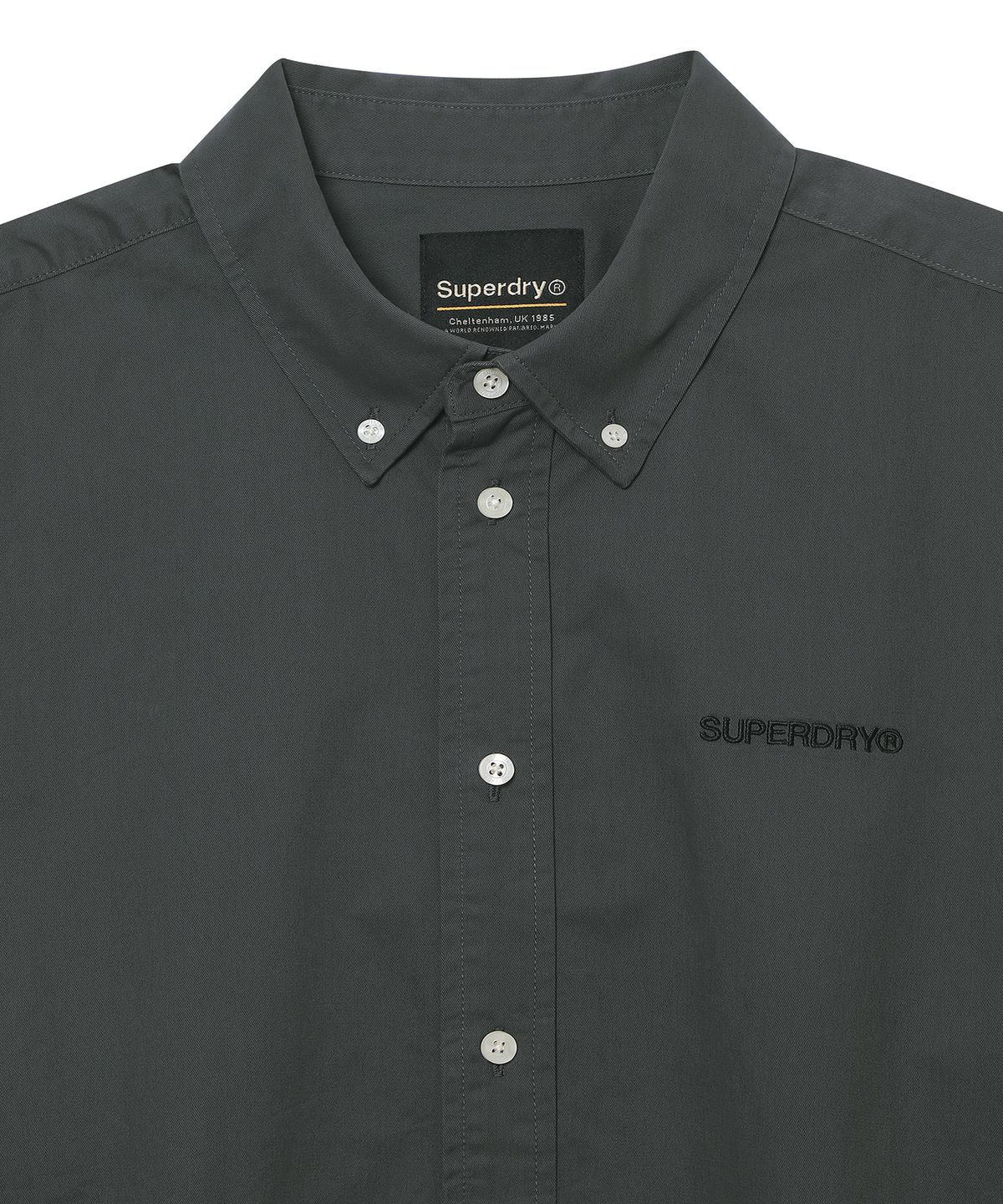 슈퍼드라이(SUPERDRY) 로고 자수 코튼 셔츠 차콜