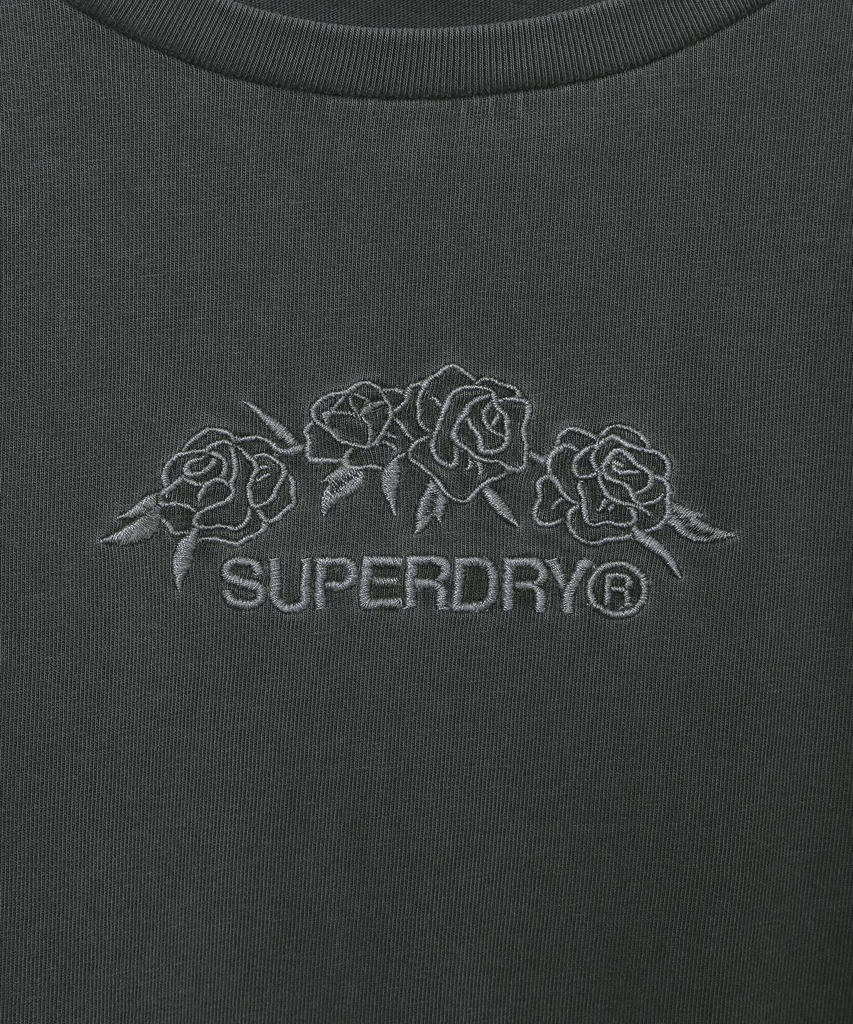 슈퍼드라이(SUPERDRY) W 플라워 로고 자수 롱슬리브 다크그레이